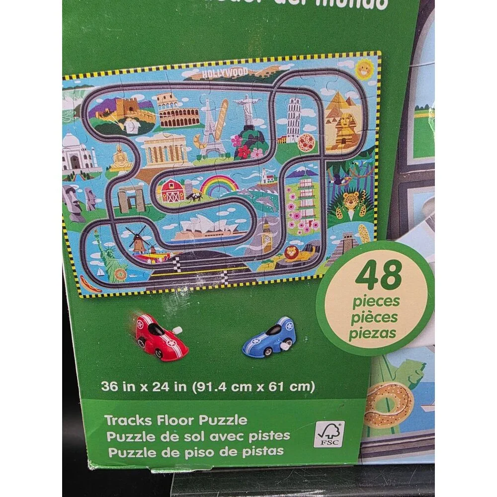 Melissa & Doug Tracks Floor Puzzle With 2 Wind-Up Cars 48 Pieces 36